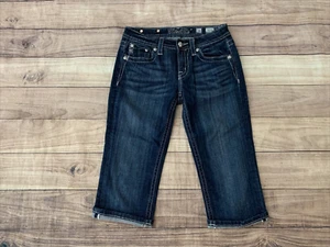 Miss Me Girls Blue Jean Denim Dark Wash Cuffed Capri Size 16 NICE - Picture 1 of 6
