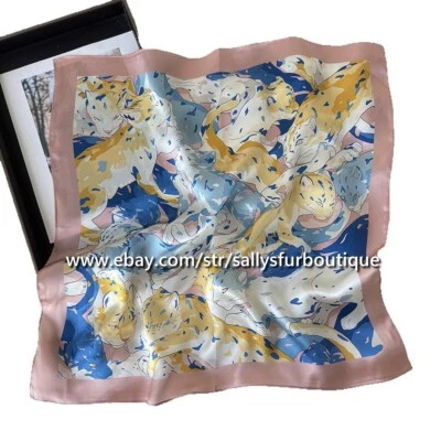 Sallys 100% Silk Scarf Bandanna Leopards Print Office Necktie Hairband 53cm - Image 1 of 4