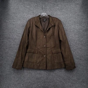 Alfani Jacket Womens XL Brown Long Sleeve Genuine Leather Lined Motorcycle Biker - Picture 1 of 12