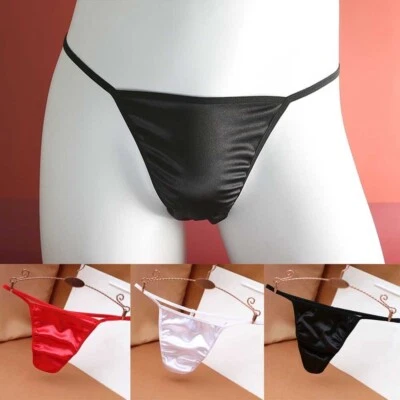 Tback Silk Satin Sexy Bikini G Strings Men Thong Solid Color Breathable - Image 1 of 4