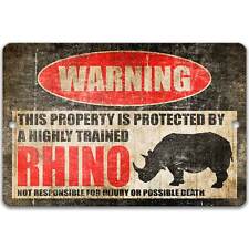 Rhino Protected Property Sign, Warning Pet Novelty Decor Nickname, Z-PIS079