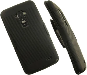 BLACK RUBBERIZED HARD CASE + BELT CLIP HOLSTER STAND FOR LG G FLEX GFLEX PHONE - Picture 1 of 9