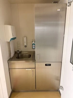 Edelstahl Mini-Küche 120x60x200cm Spüle Hochschrank mit Abfallbehälter - Bild 1 von 4