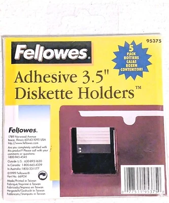 Fellowes #95375 胶粘剂 3.5 英寸软盘夹 - 5 包,透明袖子,密封! — 第 1/2 张图片