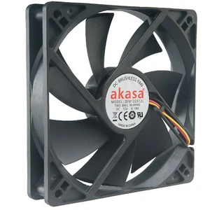 Akasa DFS122512L 120mm Silent Quiet Performance Black Fan Case 3 Pin - Afbeelding 1 van 4