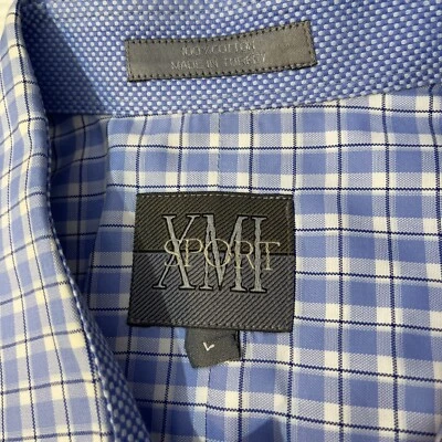 Camisa xadrez masculina XMI Sport 100% algodão S/S botão azul e branca - Grande - Imagem 1 de 4
