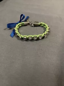 Hollister California Green Nylon Braided Bracelet With Rhinestones And Blue Bow - Picture 1 of 6