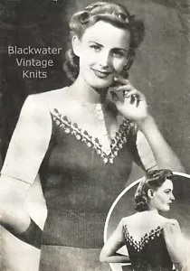 Sweater with Contrast Yoke & Embroidery - Vintage 1940s Pattern (Weldons - Picture 1 of 2
