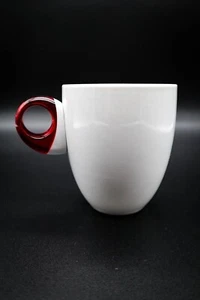 Guzzini Italy White Ceramic Coffee Mug Cup w/ Red Translucent Acrylic Handle - Picture 1 of 5