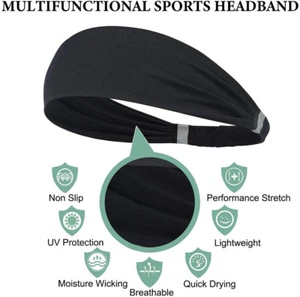 Workout Running Sports Sweatband Elastic Non-slip Sweat Headbands for Men Women - Picture 1 of 12