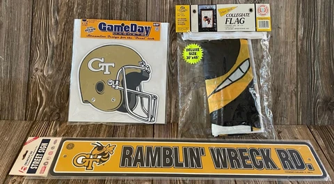 Brand New Georgia Tech Yellow Jackets Set of 3 Fan Items~Sign~ Flag~Magnet Cover