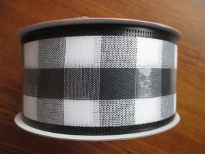 Black & White Buffalo Check Plaid Wire Edged Ribbon~2" x 30 ft.~Holiday Time - Picture 1 of 5
