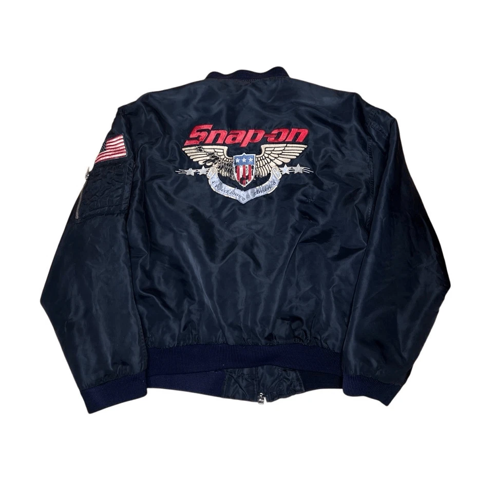 Vintage 80s Snap On Satin Bomber Jacket Large Made In Korea Large - Image 1 of 4
