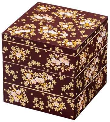 Jubako Bento Box Sakura Cherry Tamari Osechi Yamanaka lacquerware Japan 3Layer - Image 1 of 2