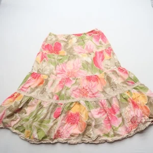 Caribbean Joe A Line Skirt Large Floral Tiered Boho Lace Lined Tropical Flowy - Picture 1 of 6