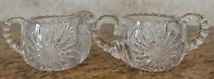 Vintage 1960's Clear Cut Heavy Glass Creamer & Sugar Set - Picture 1 of 12