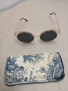 Shining Oversized Round Rhinestone Sunglasses Festival Gem With case - Picture 1 of 5