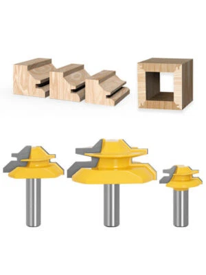 3Pcs 45 Degree Lock Miter Joint Router Bit 1/2 Inch Shank Set Woodworking Tools - Image 1 of 4