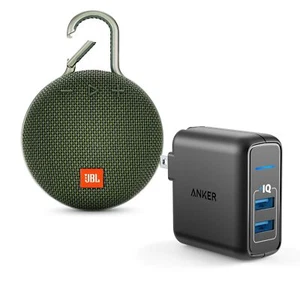 JBL Clip 3 Forest Bluetooth Speaker w/Anker 2 Ports Wall Charger - Picture 1 of 5