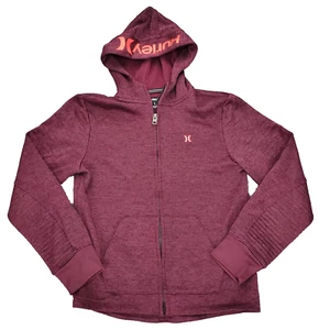 Hurley Hoodie Jacket Sweatshirt Girls Youth Large Maroon Red Logo Full Zip - Picture 1 of 10