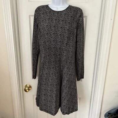 Michael Kors 黑色人字形印花长袖针织连衣裙大号女式 — 第 1/4 张图片