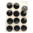 Card (12) Czech Vintage 1930's black faceted round glass buttons 27mm