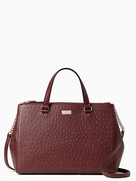 Kate Spade Loden Bristol Drive Ostrich Leather Purse Cherrywood Handbag Bag