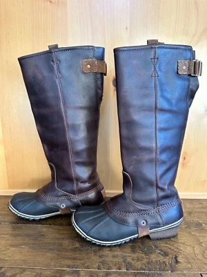 SOREL SLIMPACK высокий 8 мускатный орех коричневый EQUESTRIAN езды дождя водонепроницаемый РЕДКАЯ пряжка - Изображение 1 из 4