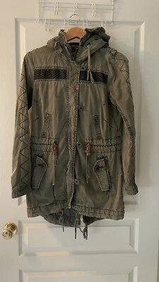 Abrigo de mujer Khujo verde militar hasta la rodilla cortavientos chaqueta con capucha de 2 capas talla S Foto 1 de 4