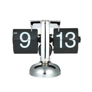 Small Scale Table Clock Retro Flip Over Clock Stainless Steel Flip Internal R0X4