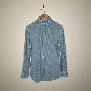 Herringbone Sydney Men's Light Blue Gingham Button Up Dress Shirt Size 38/15 - Picture 1 of 5