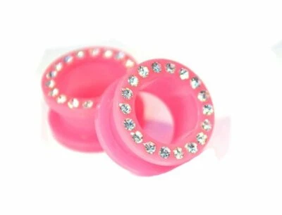 Tapones/indicadores/túneles atornillables acrílico rosa con circonita cúbica transparente (1 par) B/6/1/6 Foto 1 de 2