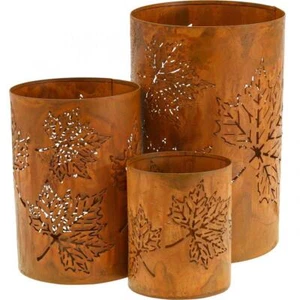 Windlicht Set Rost-Optik Herbstdeko Metall Ahornblatt-Design Kerzenhalter - Bild 1 von 3