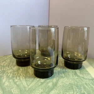 4 Vintage Libbey Tawny Accent Brown Smoke 11 oz. Flat Tumbler Weighted Bottom 38 - Picture 1 of 7