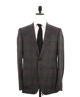 $3,750 ISAIA - "BASE GREGORY" *CLOSET STAPLE* Gray Plaid Coral Pin Suit - 40R - Image 1 of 4
