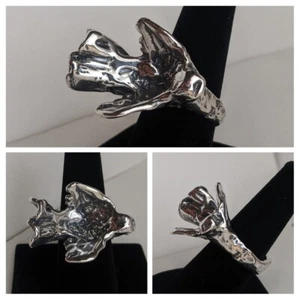 Sterling Silver Abstract Dove in Flight Ring Chunky 32g Size 8 Artisan Signed  - Picture 1 of 12