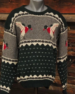 Vintage Woolrich Sweater Medium Wool Green Gray Mallards Ducks - Picture 1 of 8
