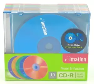 Imation Neon Infusion Coloured CD-R 40x 80MIN/700MB Slim Jewel Cases x 10 pack - Picture 1 of 3
