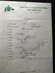 Australia 1979 World Cup signed team sheet by 14, Border & Hughes - Picture 1 of 2