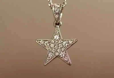 Colar pingente estrela branca moissanita 1 quilate folheado a ouro branco 18" 14K - Imagem 1 de 4