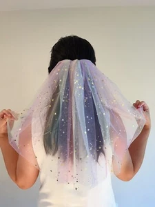 rainbow Wedding Veil Sparkly Pride Bridal Veil Unicorn star bridal veil - Picture 1 of 11