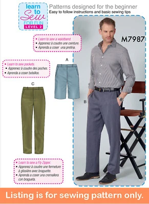 SEWING PATTERN Mens Clothes Clothing Easy Simple Pants Shorts Learn to Sew 7987 - Image 1 of 3