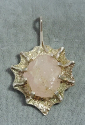 Pendente Astratto In Quarzo Rosa Rosa Non Lucidato In Argento Sterling 20g 8b 31 - Immagine 1 di 4