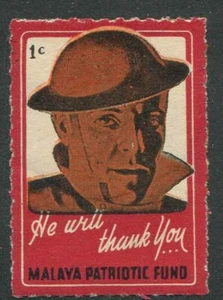 Malaya "He Will Thank You" WWI Malaya Patriotic Fund 1C Medium Size Label - Picture 1 of 1
