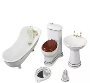 1:12 dollhouse mini furniture model gift ceramic bathroom toilet sink 5 sets - Picture 1 of 2
