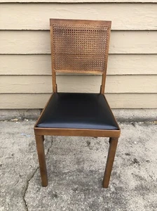 Vintage LEG-O- MATIC Folding Chair 32” Tall Cane Back Black Seat Maple Tone - Picture 1 of 8
