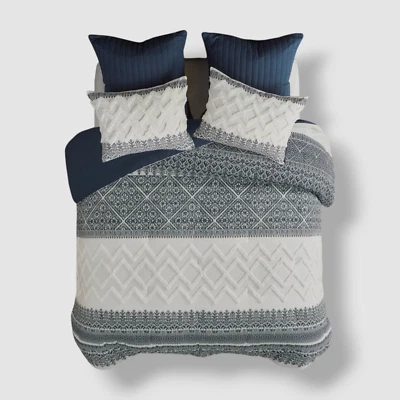 Tinta + Hiedra Azul Marino Mila Chenille 3 piezas Mini juego de edredón, tamaño completo/queen Foto 1 de 4