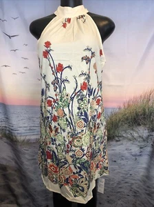 NWT Cupshe Women's High Neck Floral Dress Size Small Cream Blue Red Green - Picture 1 of 4