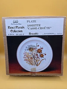 Set 6 Bramble 7.5" Salad Plates Fanci Florals Collection Made Japan In Box - Picture 1 of 7