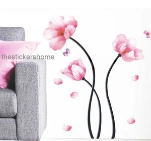Large PINK PEONY Flowers Wall Stickers Art Mural WallPaper Girls Bedroom Decor - Picture 1 of 5